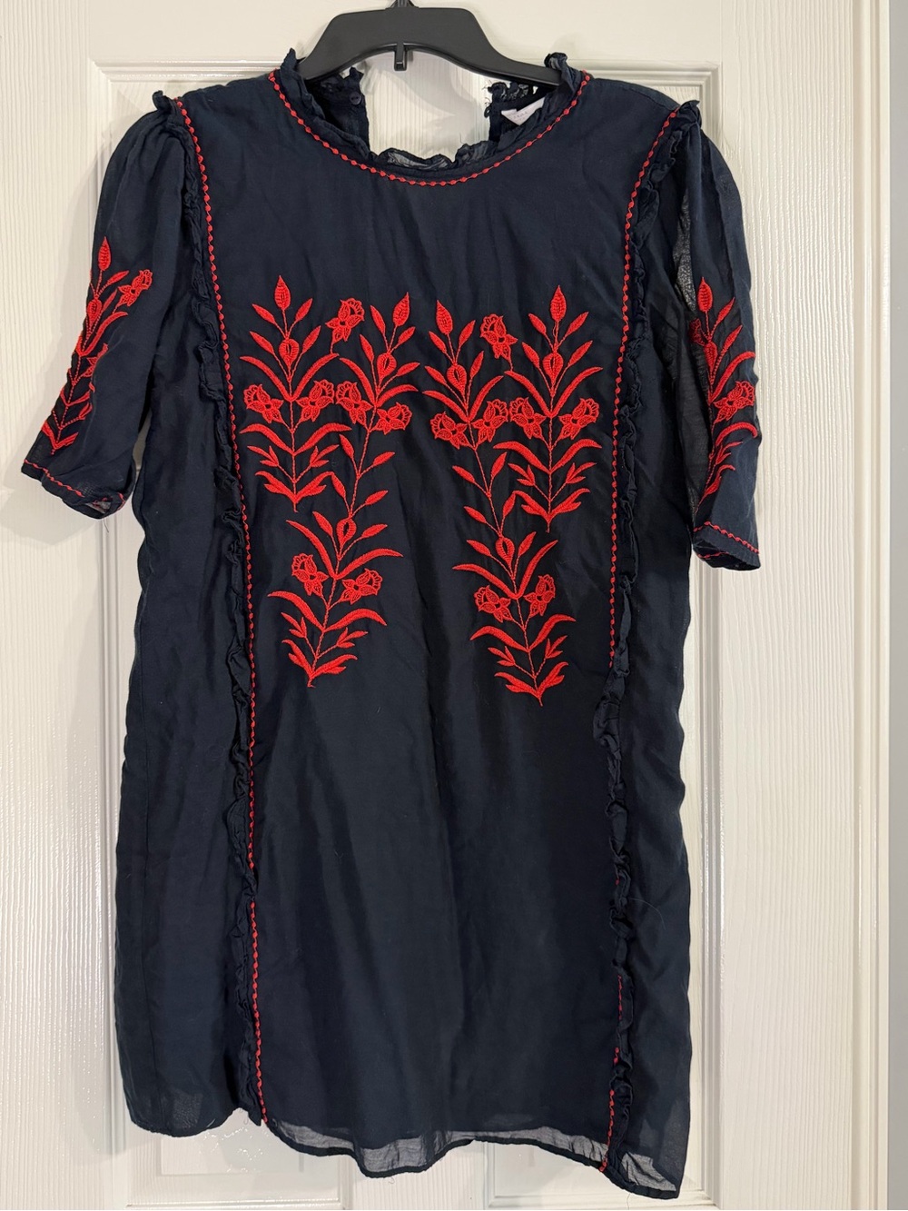 Navy Tunic with Red Floral Embroidery - Zara